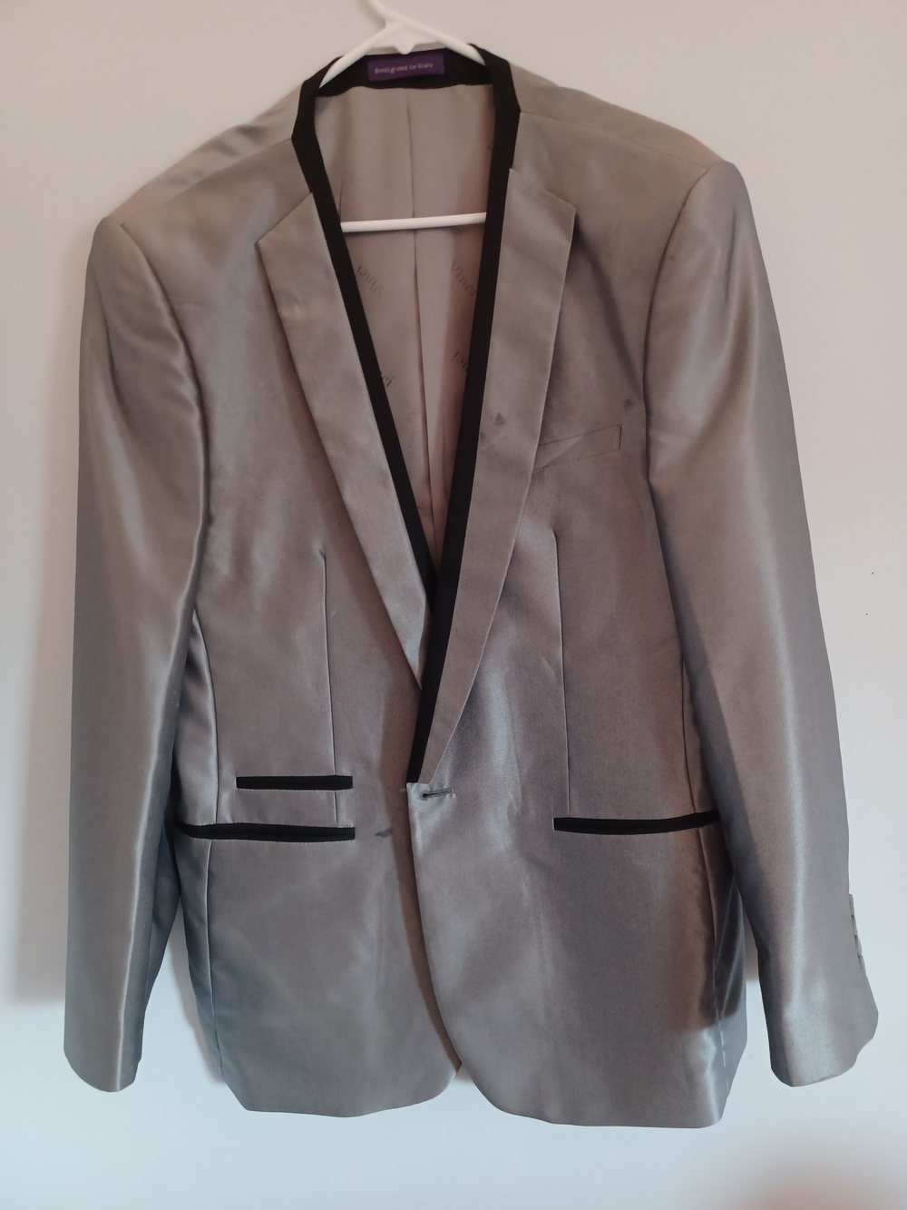 Men's Silver Tuxedo Blazer with Black Trim